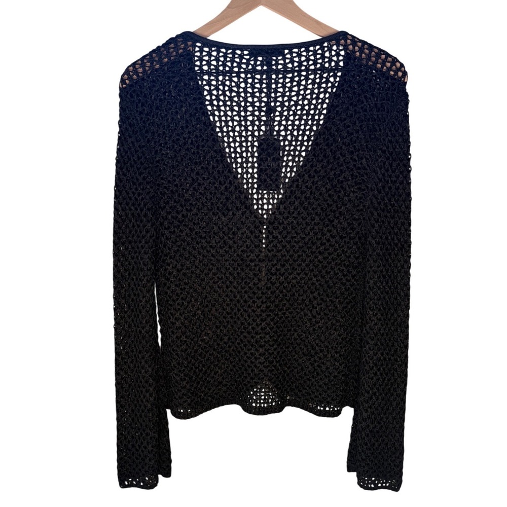 rag & bone Ellie Open-Knit V-Neck Cardigan Women S Black NWT Pearl Buttons - Picture 4 of 10